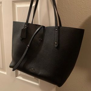 Black Coach Market Tote with leopard print inside